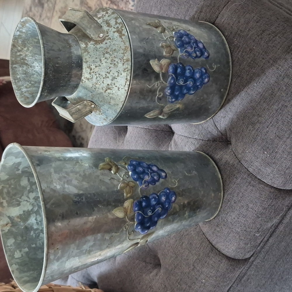 Galvanized Metal Vase Flower Bucket Milk Can Tin Box Grapes Design